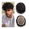 Hair Toupee Men Afro Curly Toupee Male Human Hair System Units Fine Mono and NPU Thin Skin Men Toupee Indian Remy Hair 6" Water Curly Men Hairpiece Men's Toupee (Color : Water Wave Hair 1B 110%, Siz view 1