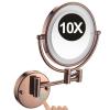 8 Inch Double Sided 1X/10X Magnifying Wall Mounted Makeup Vanity Mirror with LED Lights & Stepless Dimming, 360 Swivel Extendable Cosmetic Mirror, Bathroom HD Shaving Mirror ,Rose gold,Plug In view 1