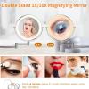 8 Inch Double Sided 1X/10X Magnifying Wall Mounted Makeup Vanity Mirror with LED Lights & Stepless Dimming, 360 Swivel Extendable Cosmetic Mirror, Bathroom HD Shaving Mirror ,Rose gold,Plug In view 2