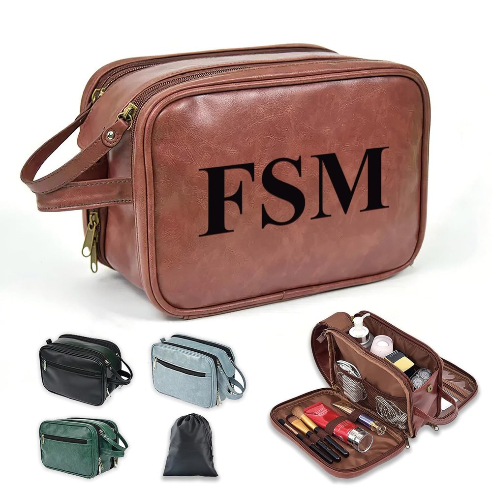 12 Pack Personalized Toiletry Bag for Men Handcrafted, Custom Leather Dopp Kit for Men, Personalized Gifts for Men, Father, Husband, Boyfriend, Groomsmen, Best Man Gifts, Shaving Bag Cosmetic Bag