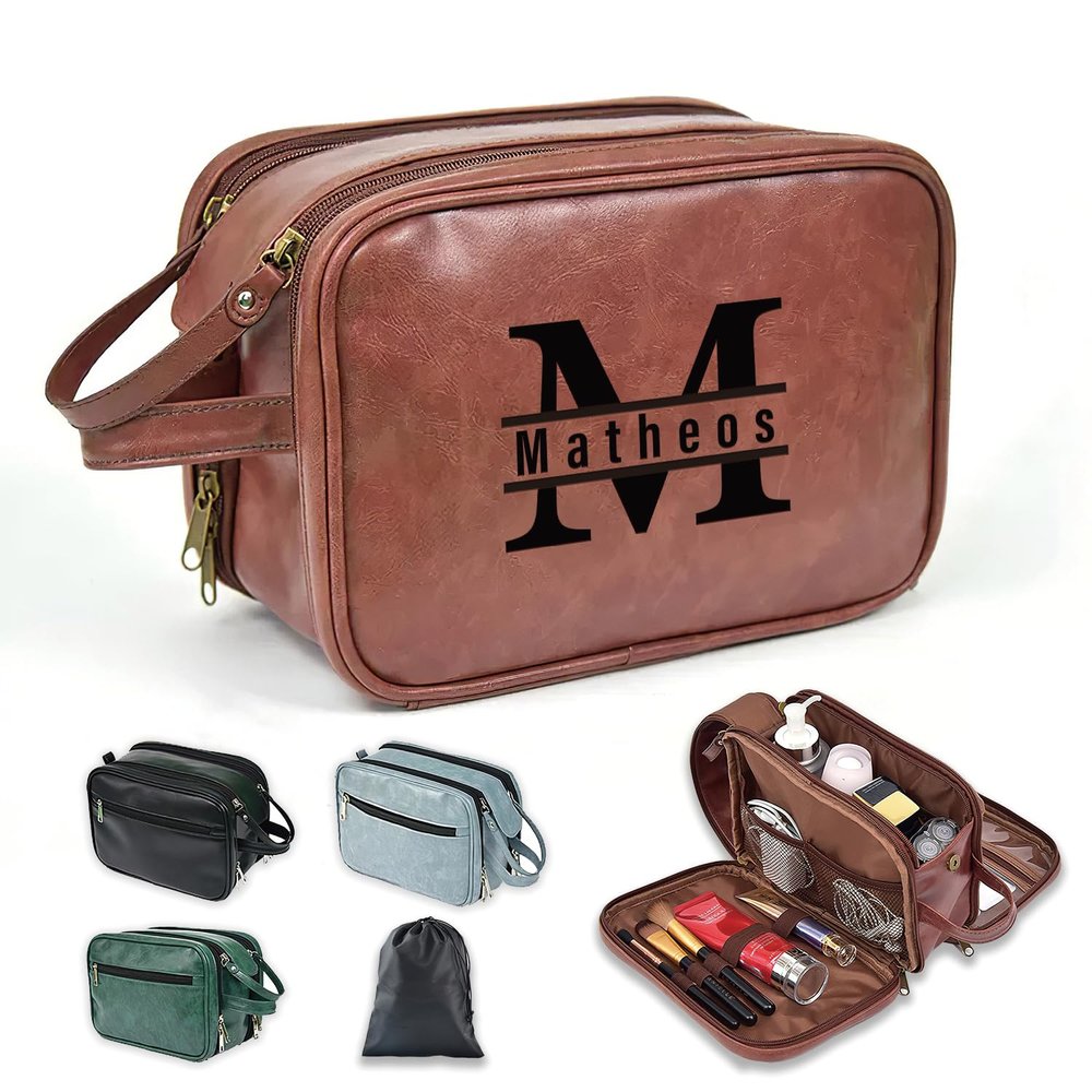 6 Pack Personalized Toiletry Bag for Men Handcrafted, Custom Leather Dopp Kit for Men, Personalized Gifts for Men, Father, Husband, Boyfriend, Groomsmen, Best Man Gifts, Shaving Bag Cosmetic Bag