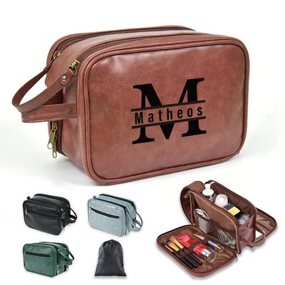 2 Pack Personalized Toiletry Bag for Men Handcrafted, Custom Leather Dopp Kit for Men, Personalized Gifts for Men, Father, Husband, Boyfriend, Groomsmen, Best Man Gifts, Shaving Bag Cosmetic Bag