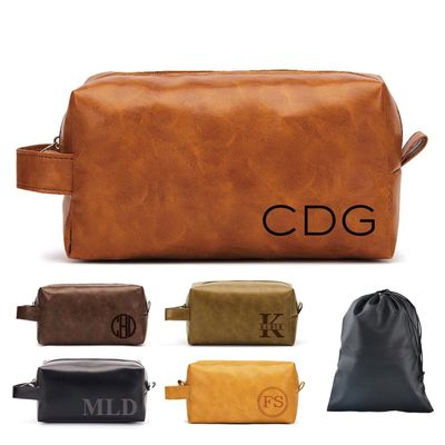 2 Pack Personalized Toiletry Bag for Men Handcrafted, Custom Leather Dopp Kit for Men, Waterproof Canvas Bathroom Toiletries Bags, Personalized Gifts for Men, Shaving Bag Grooming Kit Cosmetic Bag