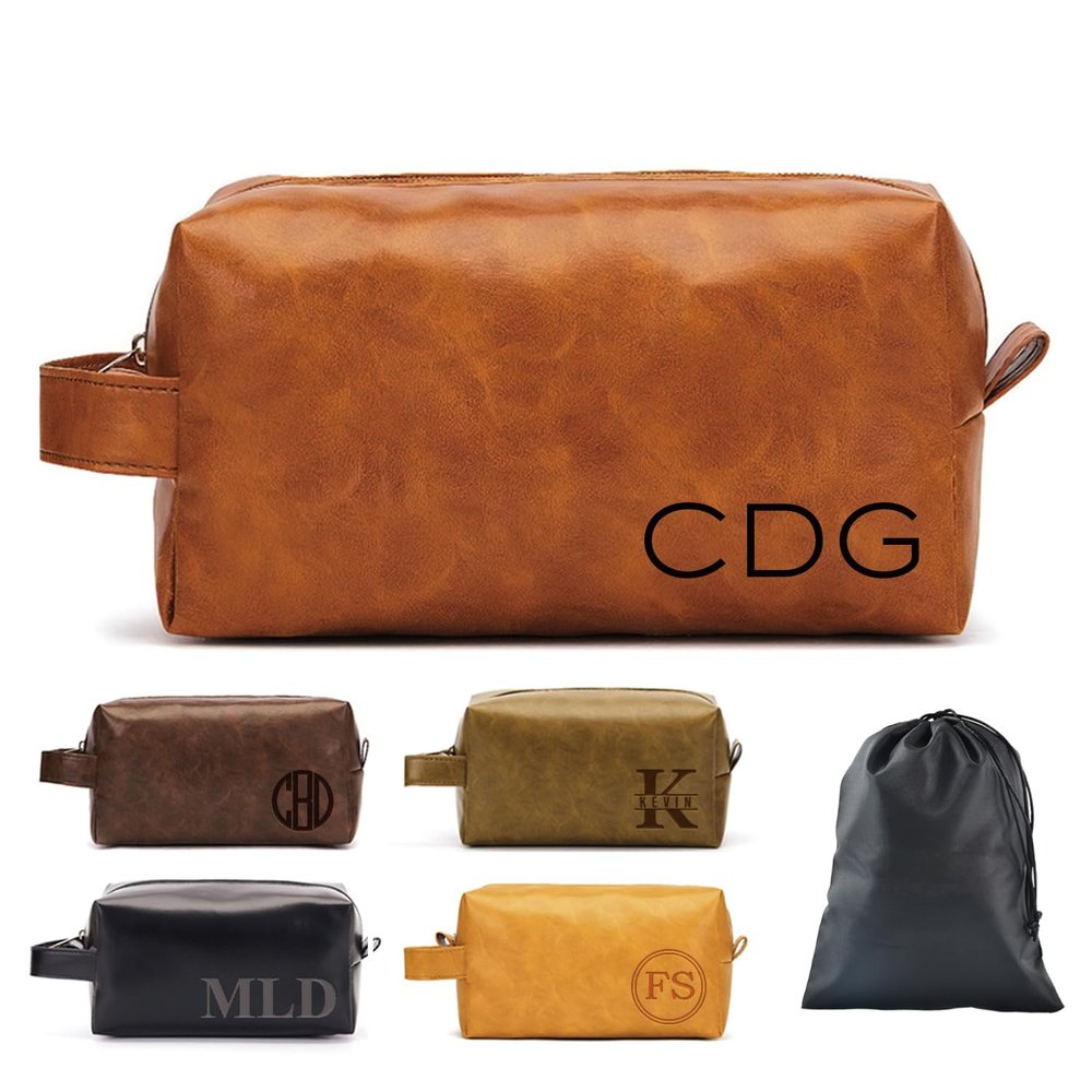 2 Pack Personalized Toiletry Bag for Men Handcrafted, Custom Leather Dopp Kit for Men, Waterproof Canvas Bathroom Toiletries Bags, Personalized Gifts for Men, Shaving Bag Grooming Kit Cosmetic Bag