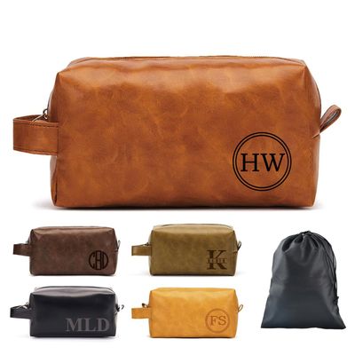 2 Pack Personalized Toiletry Bag for Men Handcrafted, Custom Leather Dopp Kit for Men, Waterproof Canvas Bathroom Toiletries Bags, Personalized Gifts for Men, Shaving Bag Grooming Kit Cosmetic Bag