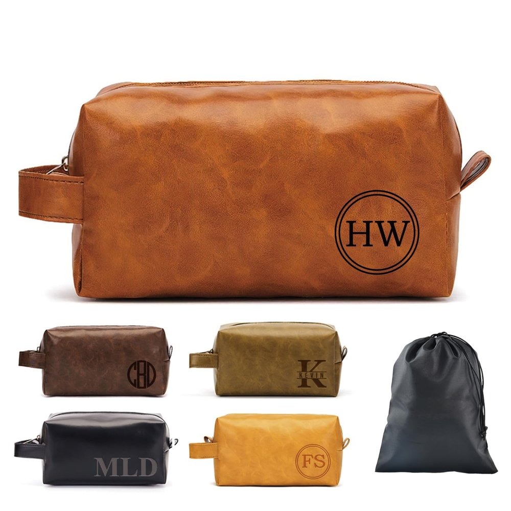 2 Pack Personalized Toiletry Bag for Men Handcrafted, Custom Leather Dopp Kit for Men, Waterproof Canvas Bathroom Toiletries Bags, Personalized Gifts for Men, Shaving Bag Grooming Kit Cosmetic Bag