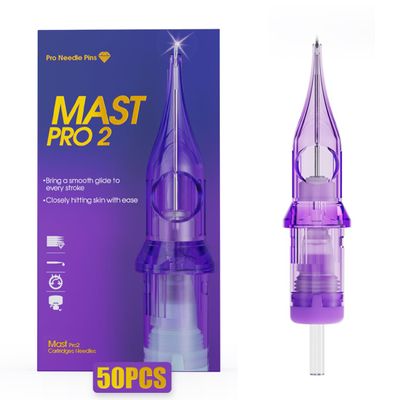 Mast Tattoo Pro2 Needles Cartridges #12 Curved Mugnum 50 Count Mixed Round Liner Sizes 5RM, 7RM, 9RM, 11RM, 13RM Pro Needle Pins Membrane Disposable