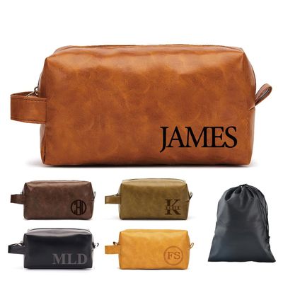 6 Pack Personalized Toiletry Bag for Men Handcrafted, Custom Leather Dopp Kit for Men, Waterproof Canvas Bathroom Toiletries Bags, Personalized Gifts for Men, Shaving Bag Grooming Kit Cosmetic Bag