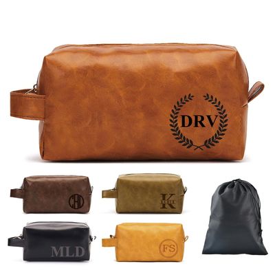 2 Pack Personalized Toiletry Bag for Men Handcrafted, Custom Leather Dopp Kit for Men, Waterproof Canvas Bathroom Toiletries Bags, Personalized Gifts for Men, Shaving Bag Grooming Kit Cosmetic Bag