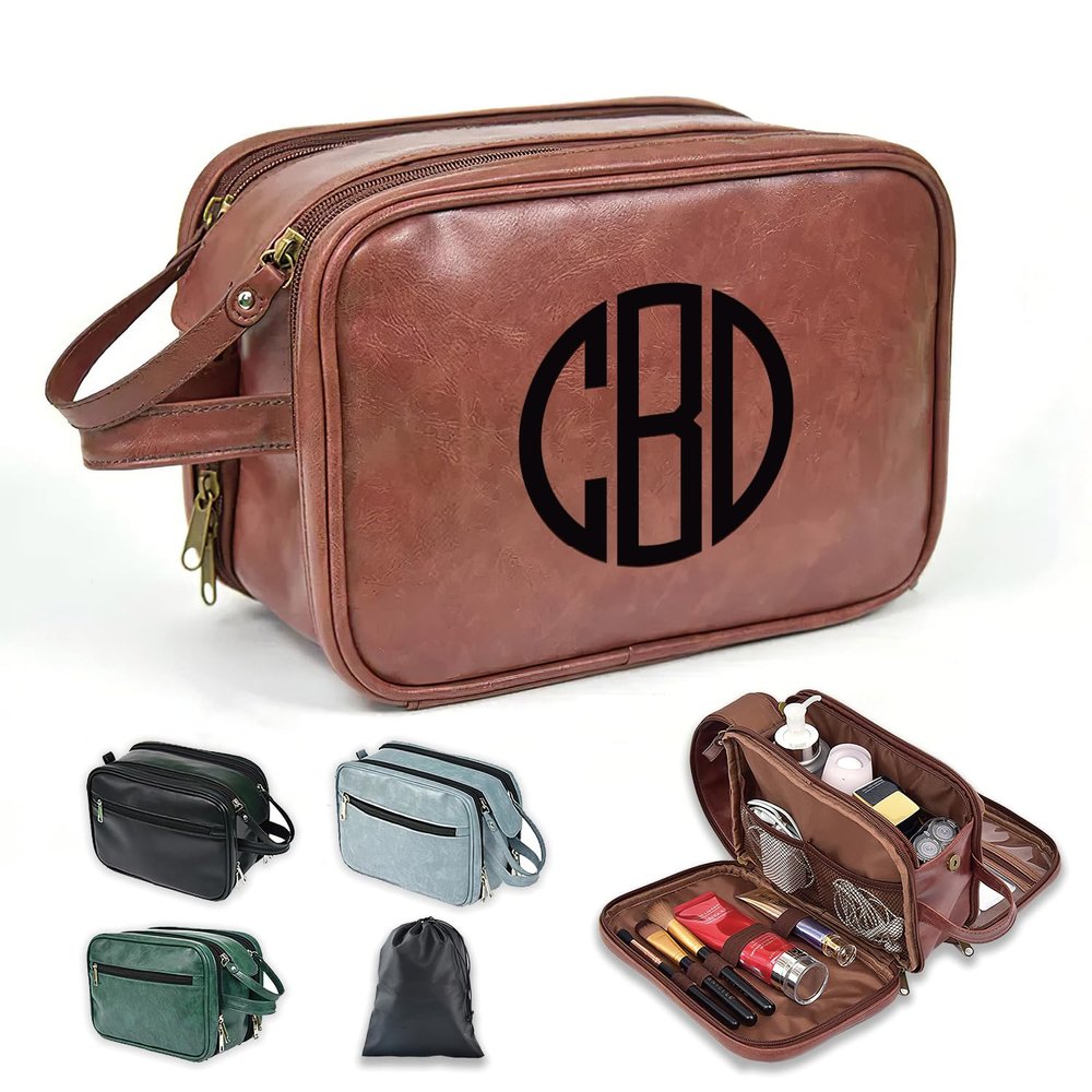 6 Pack Personalized Toiletry Bag for Men Handcrafted, Custom Leather Dopp Kit for Men, Personalized Gifts for Men, Father, Husband, Boyfriend, Groomsmen, Best Man Gifts, Shaving Bag Cosmetic Bag