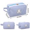 Long Keeper Cosmetic Bags - Women Chenille Letter Makeup Bag Travel Make Up Organizer Bag Toiletry Pouch with Handle Strap (Blue) view 2