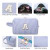 Long Keeper Cosmetic Bags - Women Chenille Letter Makeup Bag Travel Make Up Organizer Bag Toiletry Pouch with Handle Strap (Blue) view 3
