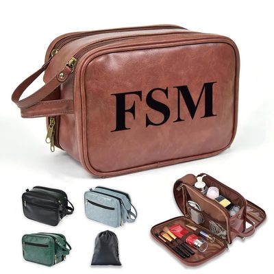 2 Pack Personalized Toiletry Bag for Men Handcrafted, Custom Leather Dopp Kit for Men, Personalized Gifts for Men, Father, Husband, Boyfriend, Groomsmen, Best Man Gifts, Shaving Bag Cosmetic Bag