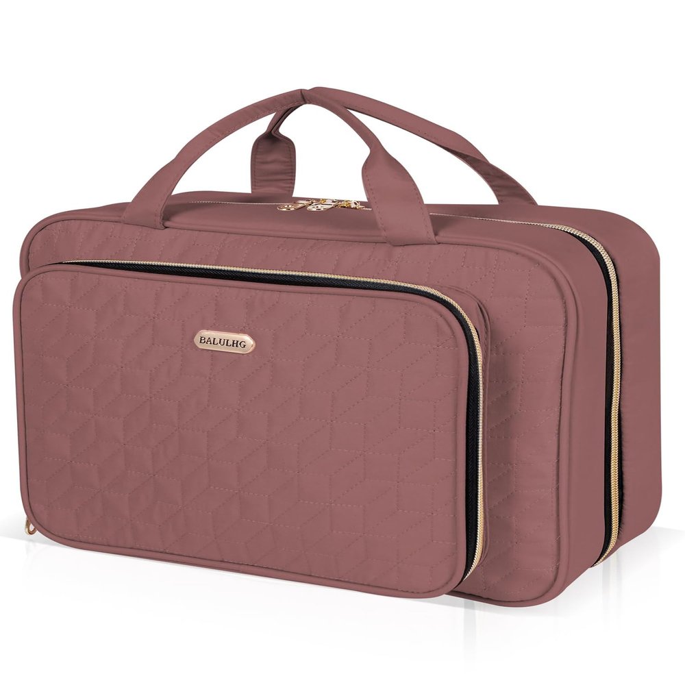 BALULHG Travel Hanging Toiletry Bag for Women,Makeup Bag Cosmetic Organizer Waterproof with Hanging Hook Multiple Pockets for Women Travel Essentials Rosewood