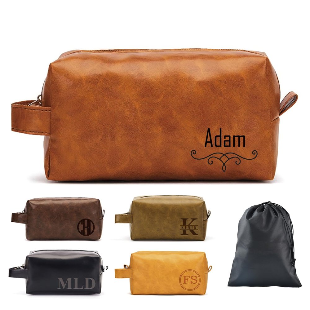 12 Pack Personalized Toiletry Bag for Men Handcrafted, Custom Leather Dopp Kit for Men, Waterproof Canvas Bathroom Toiletries Bags, Personalized Gifts for Men, Shaving Bag Grooming Kit Cosmetic Bag