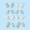 24Pcs Christmas Press on Nails Short Square Fake Nails Press ons Silver White Snowflakes Nail Tips Full Cover False Nails with Glitter light green Pattern Design Acrylic Nail Art for Xmas Decorations view 2