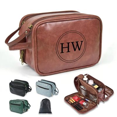 12 Pack Personalized Toiletry Bag for Men Handcrafted, Custom Leather Dopp Kit for Men, Personalized Gifts for Men, Father, Husband, Boyfriend, Groomsmen, Best Man Gifts, Shaving Bag Cosmetic Bag