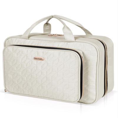 BALULHG Travel Hanging Toiletry Bag for Women,Makeup Bag Cosmetic Organizer Waterproof with Hanging Hook Multiple Pockets for Women Travel Essentials Beige