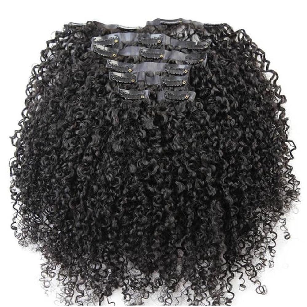 Seamless Clip in Hair Extensions 100% Human Hair Afro Kinky Curly PU Clip Ins Human Hair Invisible Skin Weft Clip-on Hair 120g/set Full Head 20inch Natural Color