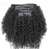 Seamless Clip in Hair Extensions 100% Human Hair Afro Kinky Curly PU Clip Ins Human Hair Invisible Skin Weft Clip-on Hair 120g/set Full Head 20inch Natural Color view 4