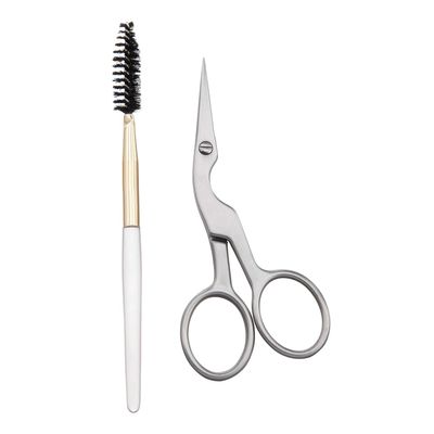 Brow Shaping Scissors and Brush - Stainless Steel Eyebrow Trimming Scissors for Women and Men (Silver)