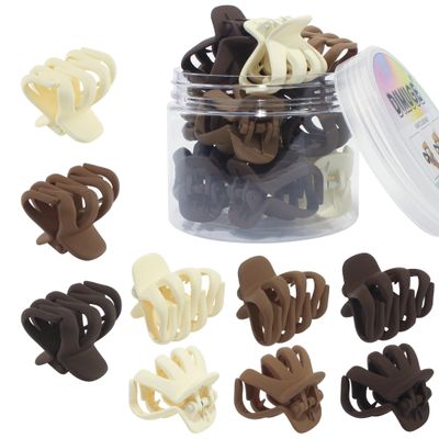DIMUGE 4cm Matte Small Claw Clips Sturdy Octopus Hair Clips 9 Pcs Small to Medium Neutral Hair Clips with Teeth for Women and Girls Thick Hair Holder Half Bun Well, Non-slips.(Beige Brown and Khaki)