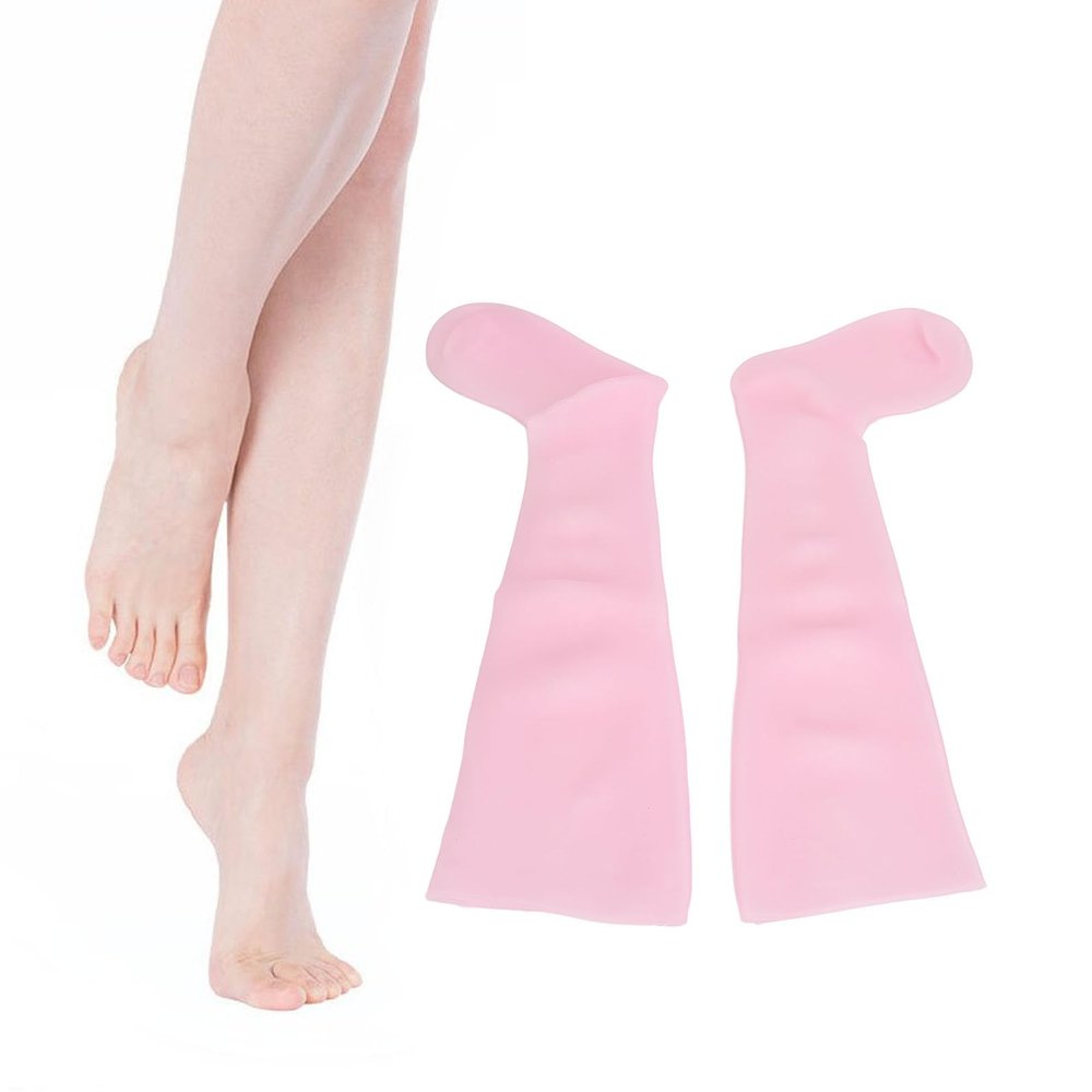 1 Pair Long Silicone Moisturizing Socks, Beach Protective Socks for Camping and Man and Woman Foot Spa, Hight Elastic Socks for Dry Feet and Crack Heel Overnight