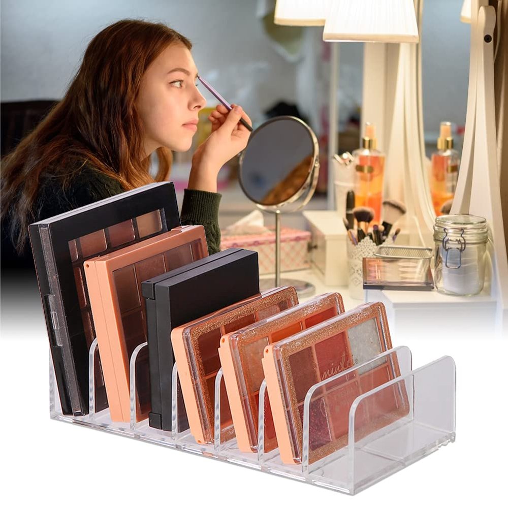 Acrylic Eyeshadow Palette Make Up Organizer 7 Sectons Divided Eyeshadow Palette Pallet Cosmetic Display Stand Makeup Palettes Storage Rack for Eyeshadow Palettes, Cosmetic, Dressing Table(Clear)