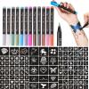 Temporary Tattoo Markers for Skin - Dual-End Tattoo Pens for Body & Face Art with 111 Tattoo Stencil Papers, 12 Pens Make Bold and Fine Lines, Cosmetic Quality(BETY-6) view 1
