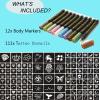 Temporary Tattoo Markers for Skin - Dual-End Tattoo Pens for Body & Face Art with 111 Tattoo Stencil Papers, 12 Pens Make Bold and Fine Lines, Cosmetic Quality(BETY-6) view 4