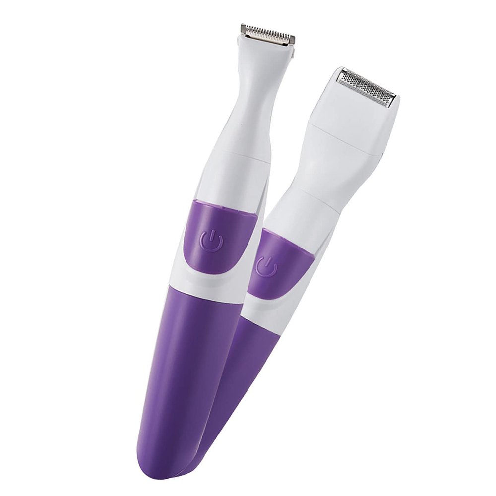 ZJchao Bikini Trimmer and Shaver for Women, 2 in 1 Portable Safe Epilator Hair Removal Trimmer for Women Pubic Hair Face Leg Eyebrow Nose Lip Body, Purple