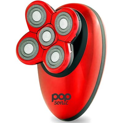 Pop Sonic 5-Head Electric Shaver Kit - Unisex (Red) Shaver for Face, Head & Body - Smooth, Waterproof USB Rechargeable Trimmer with 360-Degree Precision Cut Heads for Men & Women
