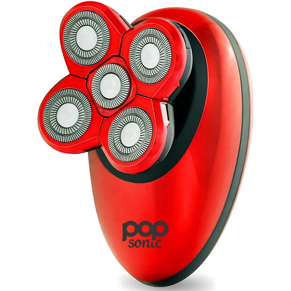 Pop Sonic 5-Head Electric Shaver Kit - Unisex (Red) Shaver for Face, Head & Body - Smooth, Waterproof USB Rechargeable Trimmer with 360-Degree Precision Cut Heads for Men & Women