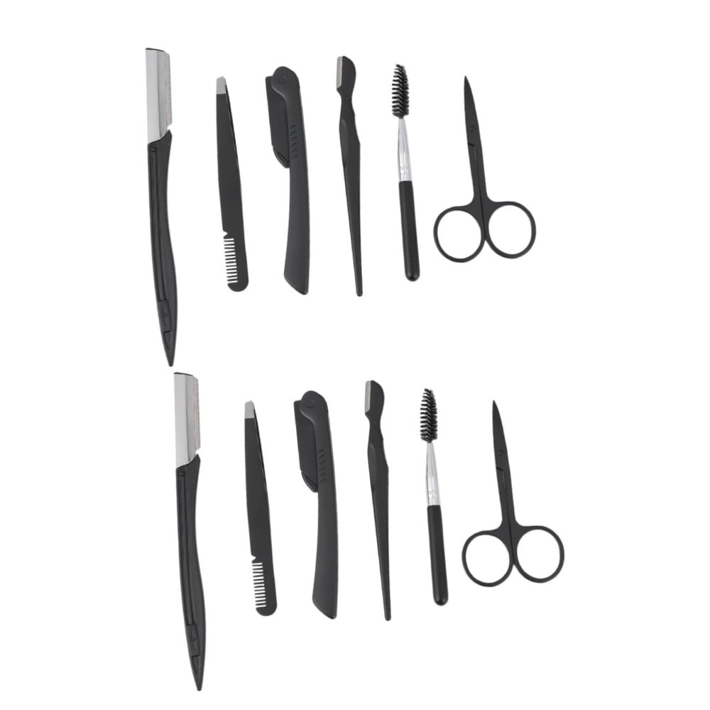 FRCOLOR 12pcs Travel Eyebrow Razor Set Portable Trimmer Comb Brush Scissors and Shaper for Women Makeup
