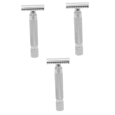 FRCOLOR 3pcs Stainless Steel Safety Razor Men Shaving Tool Double Blade Gentle Sensitive Skin Barber Shop Grade