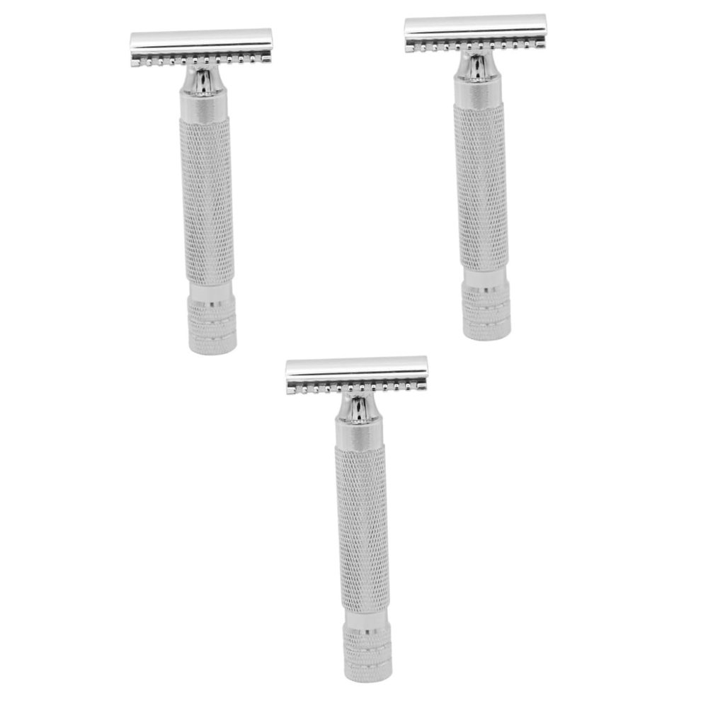 FRCOLOR 3pcs Stainless Steel Safety Razor Men Shaving Tool Double Blade Gentle Sensitive Skin Barber Shop Grade