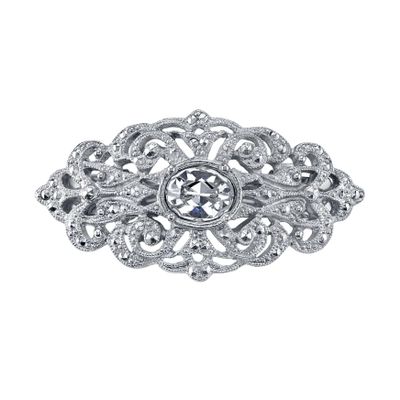 1928 Bridal Filigree Austrian Oval Crystal 1.89 Inch Hair Barrette Clip For Women, (1 Pcs)