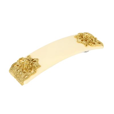 1928 Jewelry Rectangular Ivory Floral 4.24 Inch Hair Barrette Clip For Women, (1 Pcs)