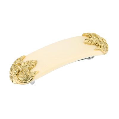 1928 Jewelry Oval Ivory Fleur de Lis 3.36 Inch Hair Barrette Clip For Women, (1 Pcs)