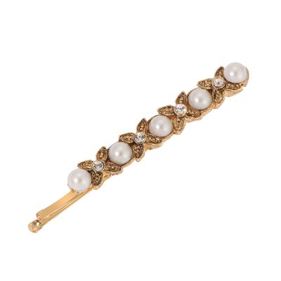1928 Jewelry Clear Crystal Flower & Faux Pearl Bobby Pin, (1 Pcs)