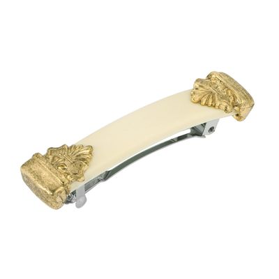 1928 Jewelry Rectangular Ivory Antique Deco Scallop 2.28 Inch Hair Barrette Clip For Women, (1 Pcs)