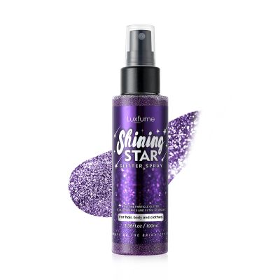 Body Glitter Spray, Glitter Hairspray, Purple Body Glitter Spray, Quick-Drying and Waterproof Glitter Hairspray, Nozzles are not Easily clogged, Long-Lasting Body Shiny for Stage Makeup, 3.38Oz