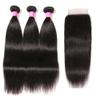 10A Straight Bundles with Closure for Black Women Human Hair Bundles 100% Unprocessed Brazilian Virgin Human Hair 3 Bundles with 4X4 Lace Closure Free Part Natural Color22 24 26+20 view 2