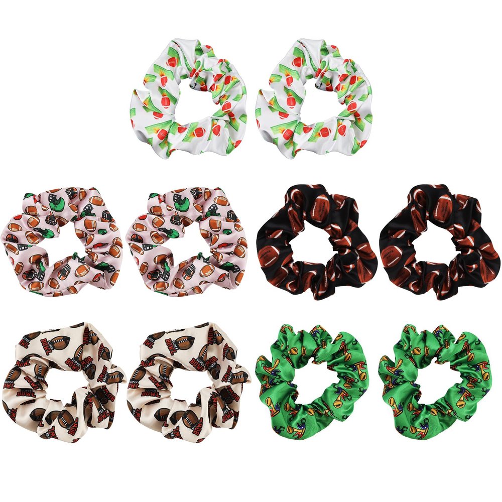 10pcs Sport Hair Scrunchies, Football Scrunchies Elastic Silk Satin Hairband Rugby Scrunchy for Sport Hair Ties Ponytail Holders for Girls Women Players Teams (5 Styles)