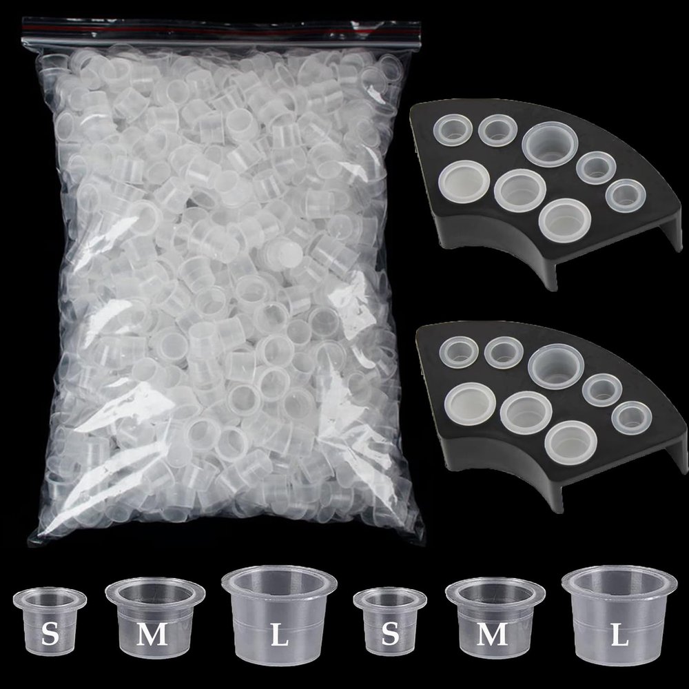302Pcs Tattoo Ink Caps Holders Set, Urknall 300pcs Tattoo Caps and 2pcs Ink Cups Holders Mixed Size 100 Small 100 Medium 100 Large for Tattoos Ink Tattooing Suppies