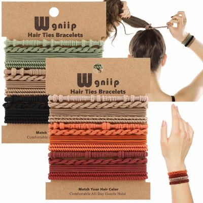 24 Pcs Boho Hair Tie Bracelets, 4 Styles Cute Elastics for Thin and Thick Hair/Pony Tails, 6 Colors No-Damage Accessories (I-Boho)