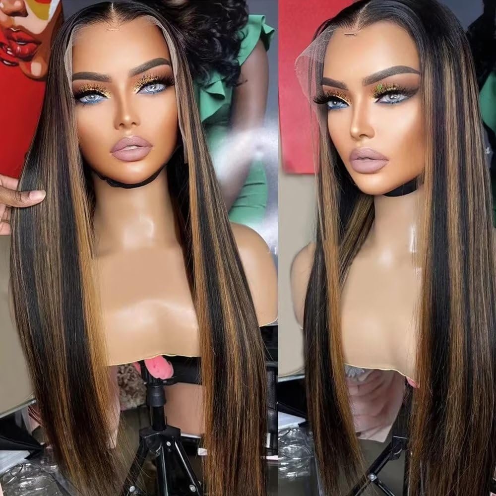 Highlight 1B 30 Color Sliky StraightWear and Go 13X4 SKINLIKE Real HD Full Frontal Human Hair Wig 0.10mm Ultra-thin Invisible SKINLIKE Real HD Lace Brazilian Remy Human Hair Wig Pre-Plucked 14"