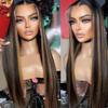 Highlight 1B 30 Color Sliky StraightWear and Go 13X4 SKINLIKE Real HD Full Frontal Human Hair Wig 0.10mm Ultra-thin Invisible SKINLIKE Real HD Lace Brazilian Remy Human Hair Wig Pre-Plucked 14" view 1