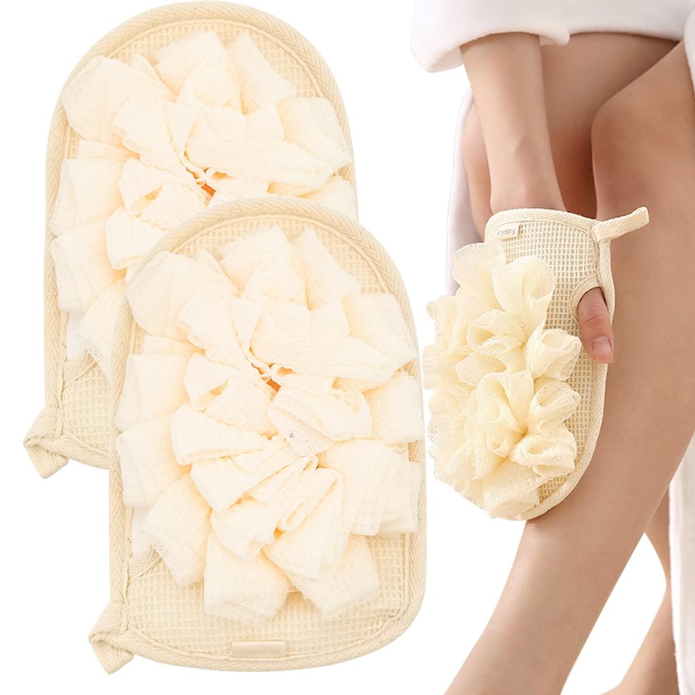 2 Pack Exfoliating Mitt Shower Loofah, Double-Sided Exfoliating Glove, Shower Pouf Cleaning Loofah Sponge, Shower Use Sponge for Body Wash Bathroom Men Women