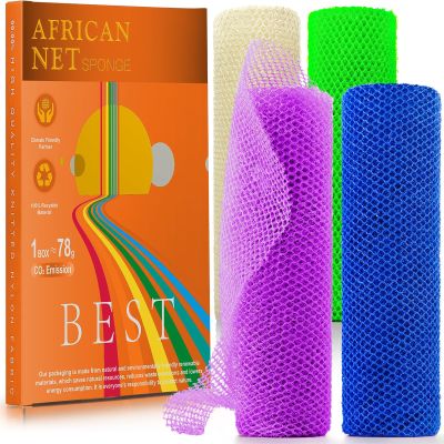 4 Pieces Exfoliating Washcloth Shower Towel African Net Sponge Japanese Wash Cloth Face Exfoliating Sponge Loofah Exfoliating Body Scrubber for Body Exfoliation (Blue, Green, Purple, White)